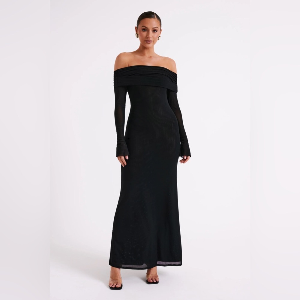 Meshki Josie Off Shoulder Mesh Maxi Dress - Black